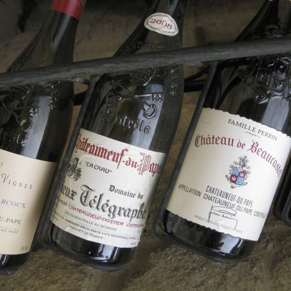 Chateauneuf-du-Pape wine bottles on Provence tour