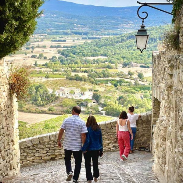 Gordes, France cobblestone walkway with valley view