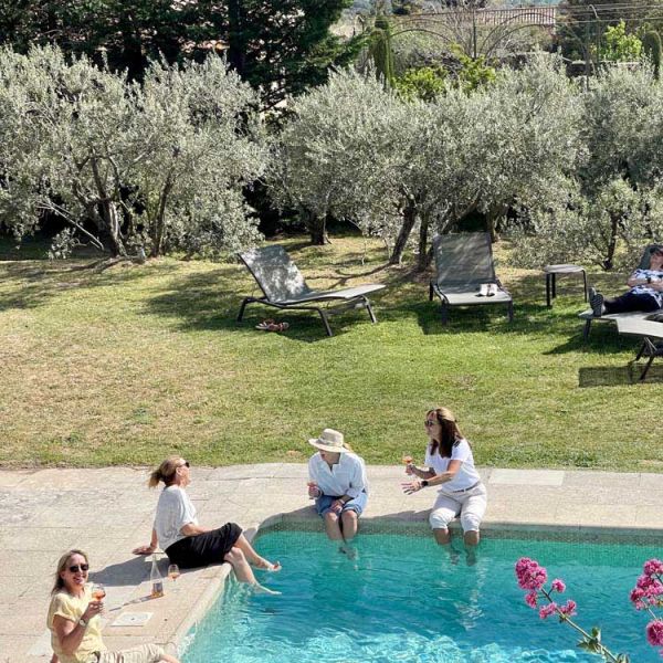 women enjoying B&B pool on spring Provence tour