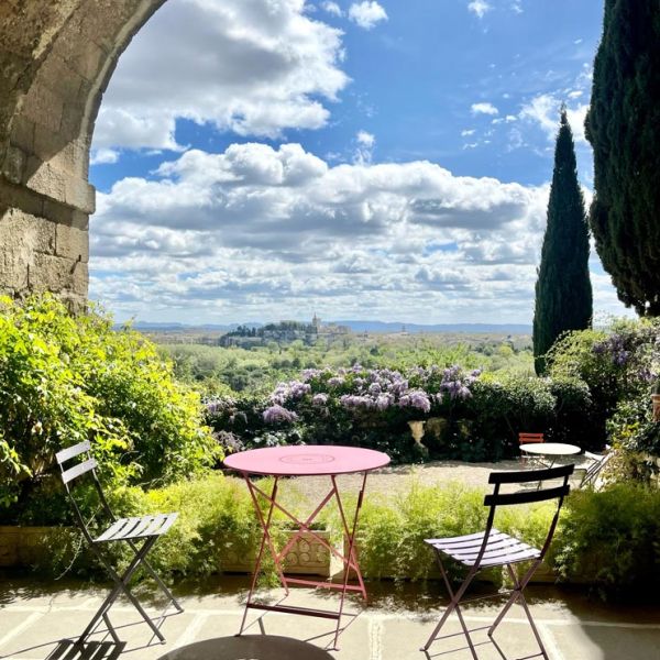spring view from cafe table in Avignon