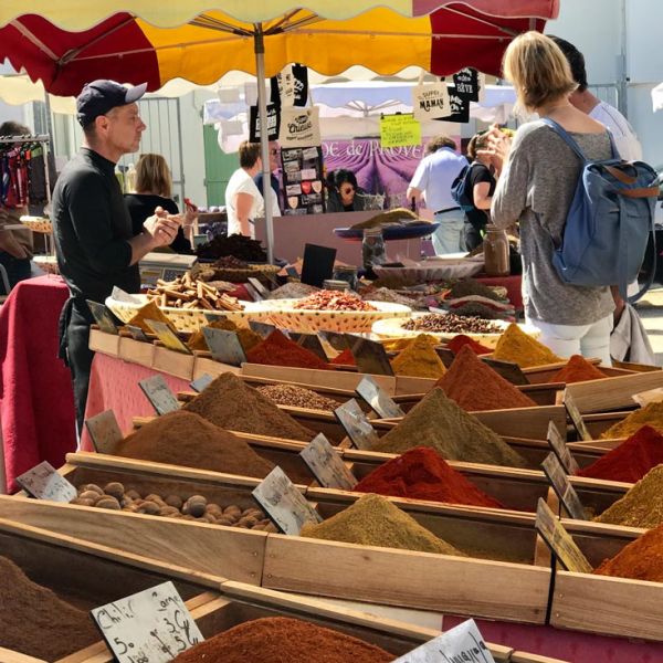 Provencal village market selling spices
