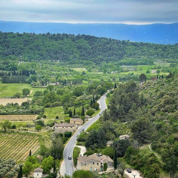 country road and valley view from a Provence hilltop