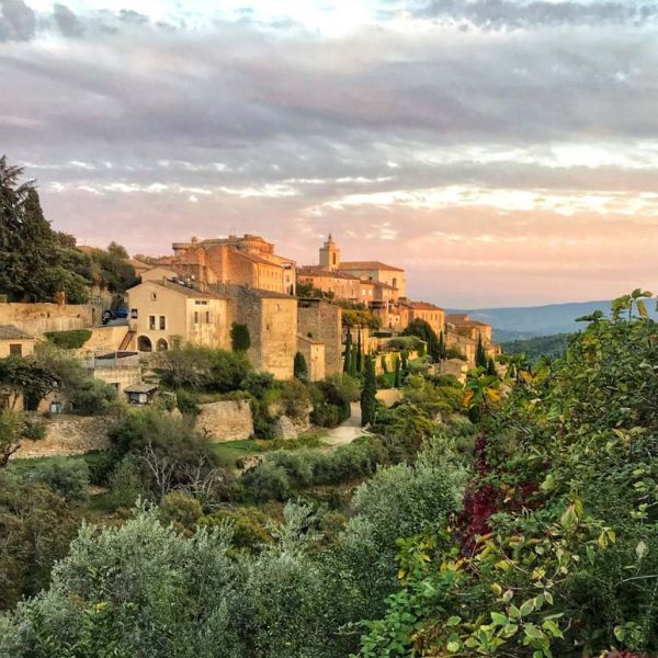 hillside Provence village at sunset